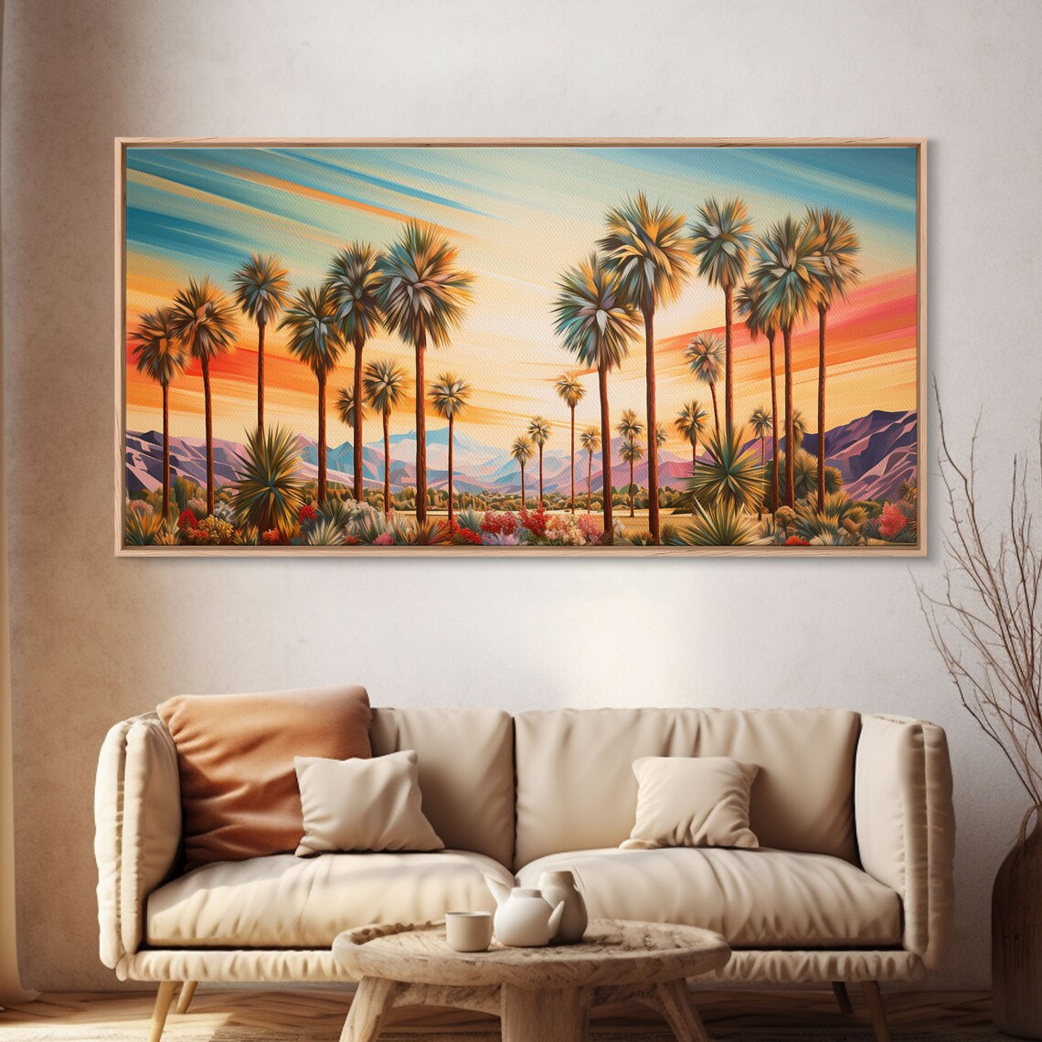 Desert Landscape Palm Tree Sunset Panoramic Art Print - Image 4