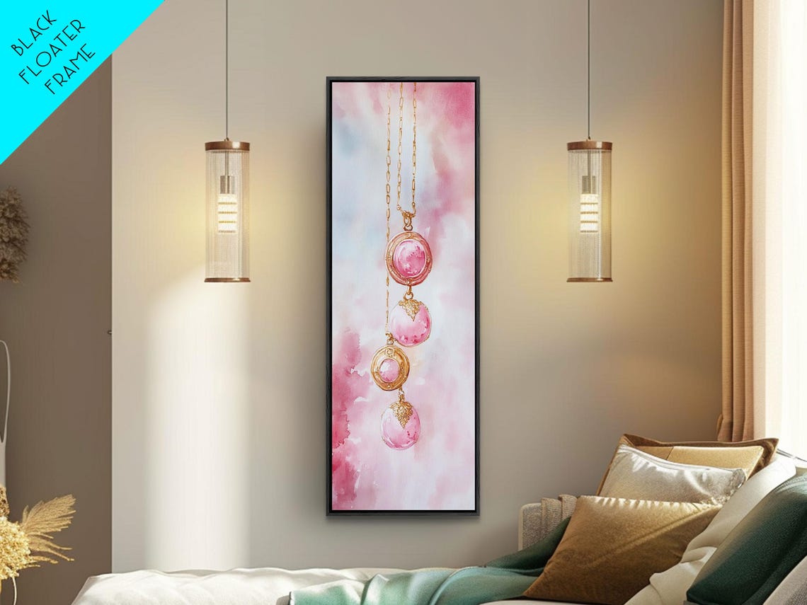 Pink Gemstone Pendant Necklaces Watercolor Jewelry Art Poster - Image 4
