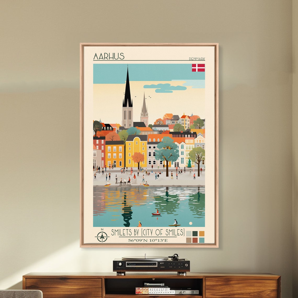 Aarhus Denmark Harborfront Old Town Church Spires Water View Poster - Image 2