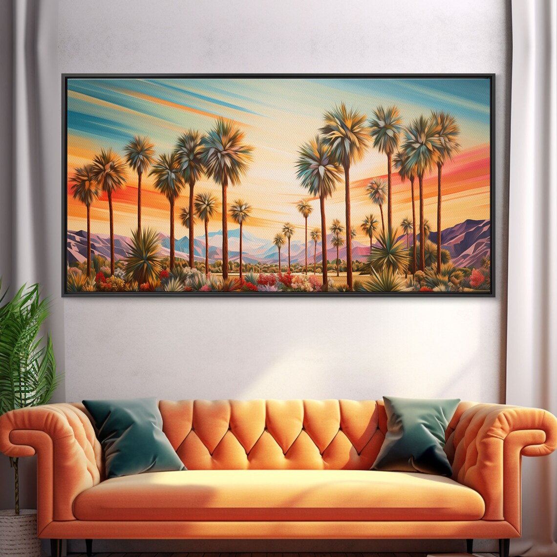 Desert Landscape Palm Tree Sunset Panoramic Art Print - Image 5