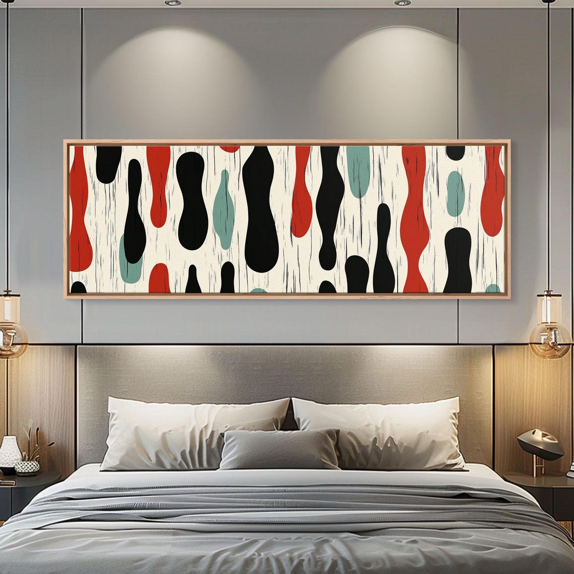 Midcentury Rain Drops Abstract Pattern Red Black Teal Art Print - Image 6
