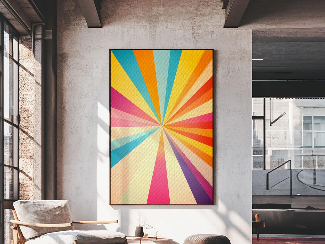 Retro Colorful Sunburst Rays Rainbow Mid Century Modern Art Poster - Image 2