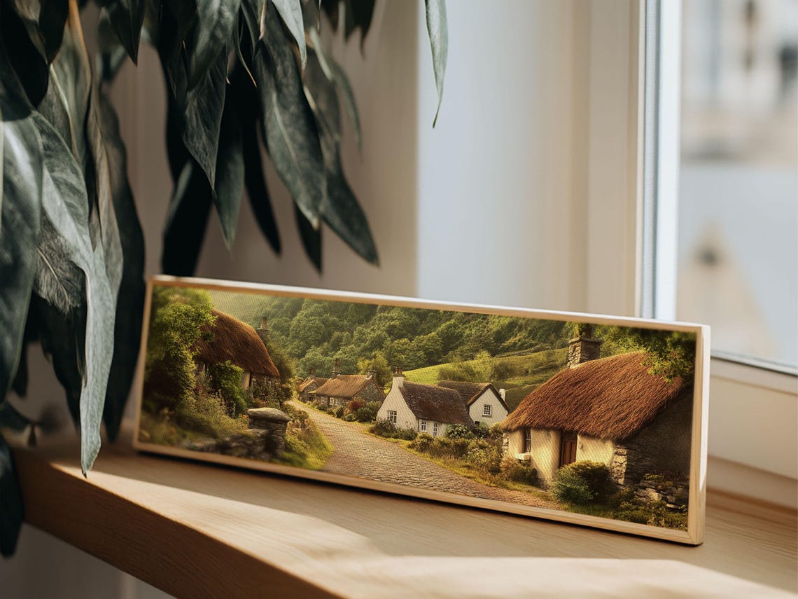 Irish Thatched Cottage Village Cobblestone Lane Panoramic Wall Poster - Image 4