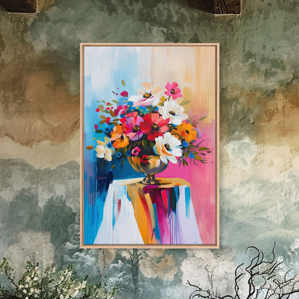 Colorful Flower Bouquet In Vase Pink Blue Modern Floral Poster - Image 4
