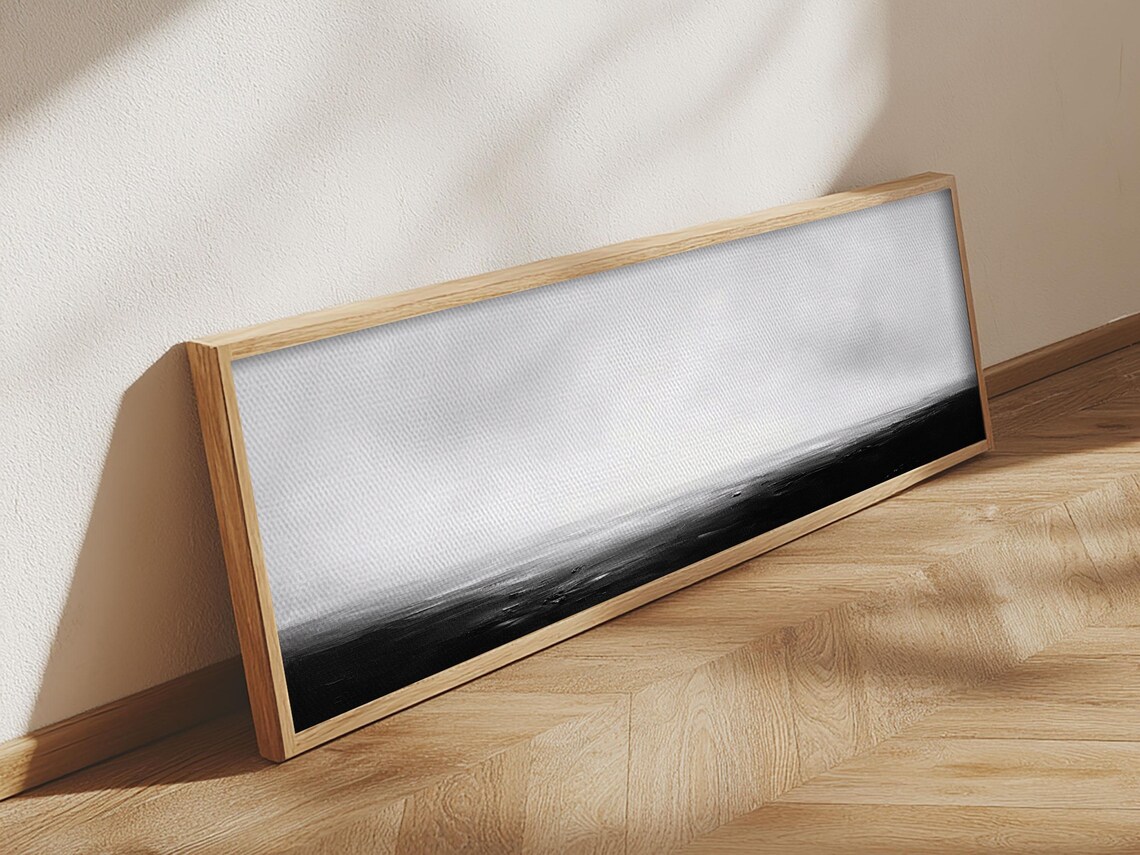 Black White Moody Seascape Minimalist Panoramic Ocean Horizon Wall Poster - Image 6