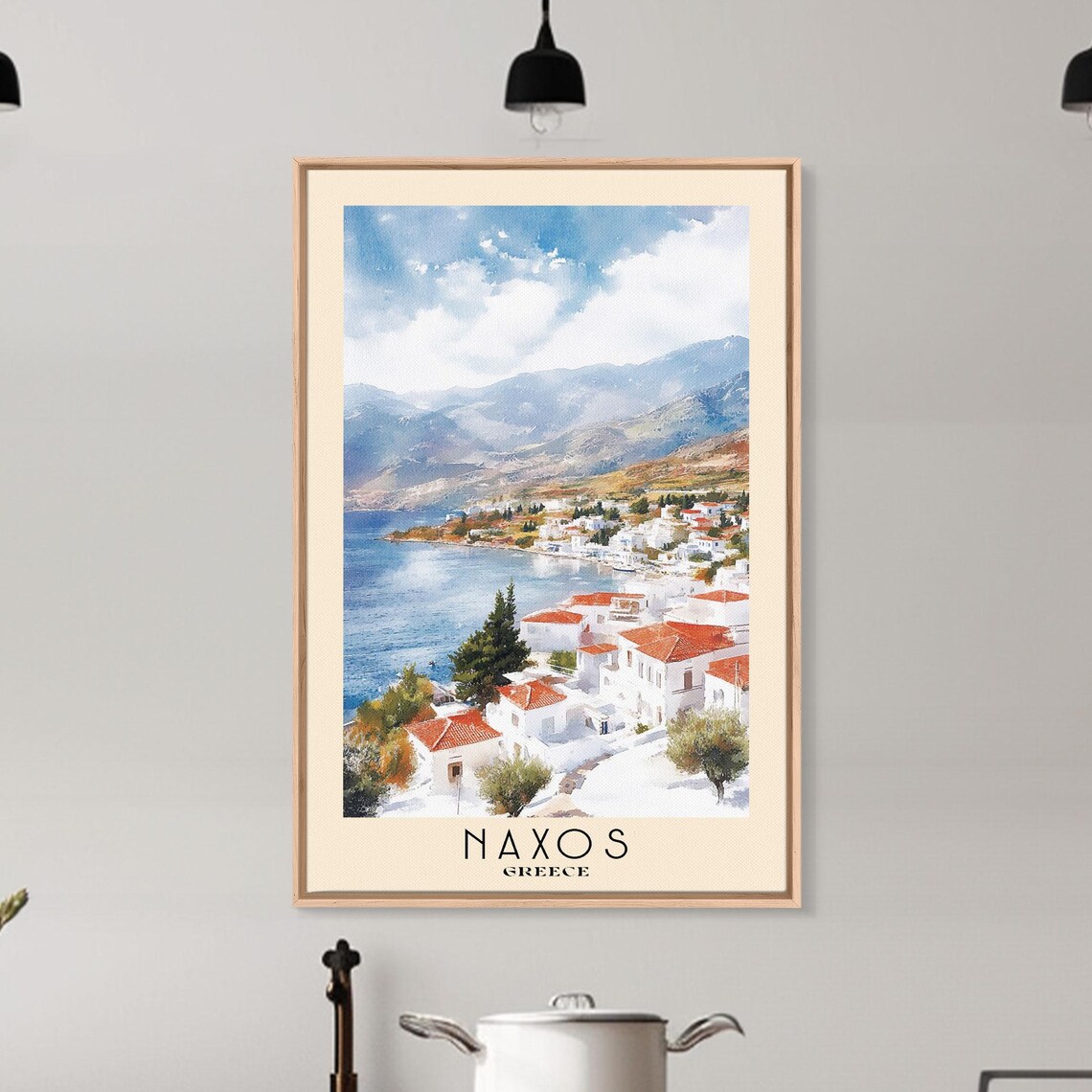 Naxos Greece White Village Red Roofs Bay View Watercolor Travel Poster - Image 6