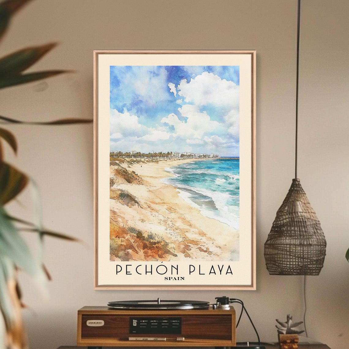 Pechon Playa Spain Wide Dune Beach Blue Surf White Cloud Poster - Image 2
