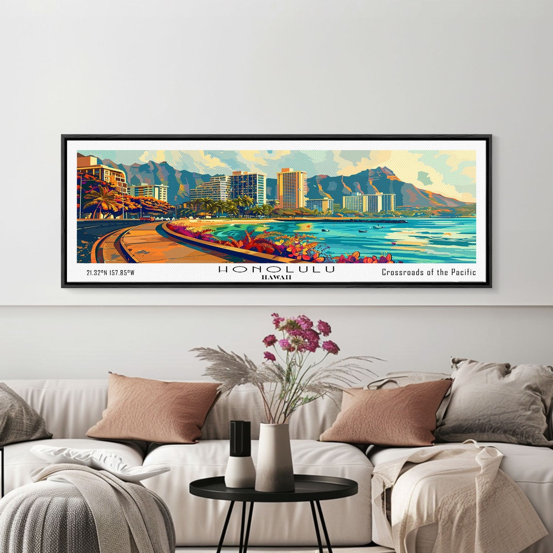 Honolulu Hawaii Panoramic Wall Art Framed Print Mid Century Modern Art Pop Art Style Travel Poster Home Decor Retro Style - Image 6
