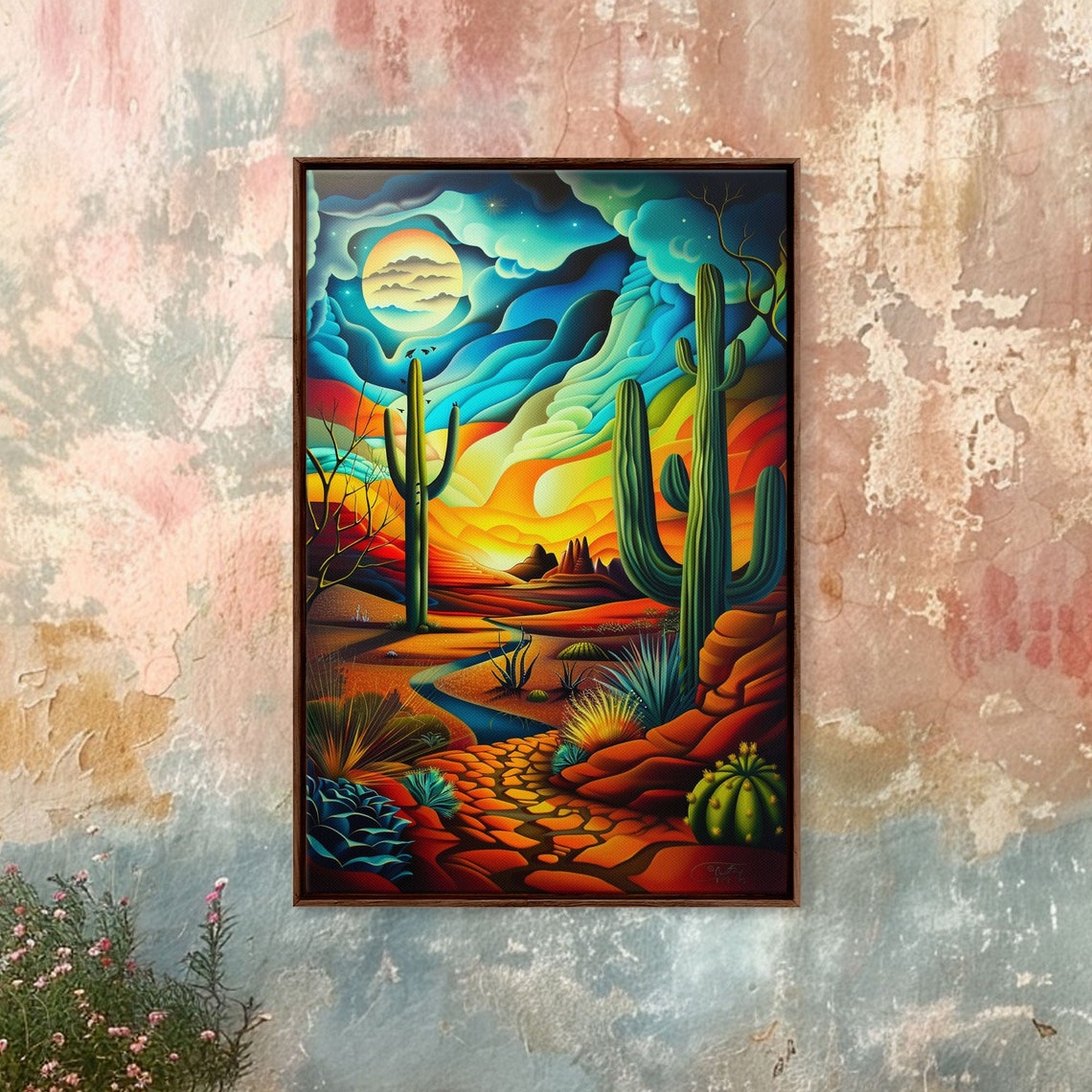 Southwestern Desert With Saguaro Cactus Under Colorful Sunset Poster - Image 4