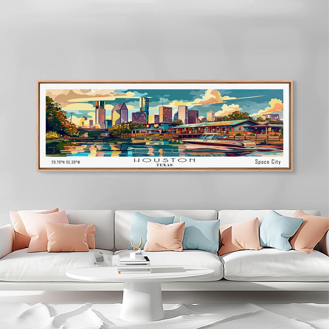 Houston Texas Panoramic Downtown Skyline Bayou Sunset Travel Poster