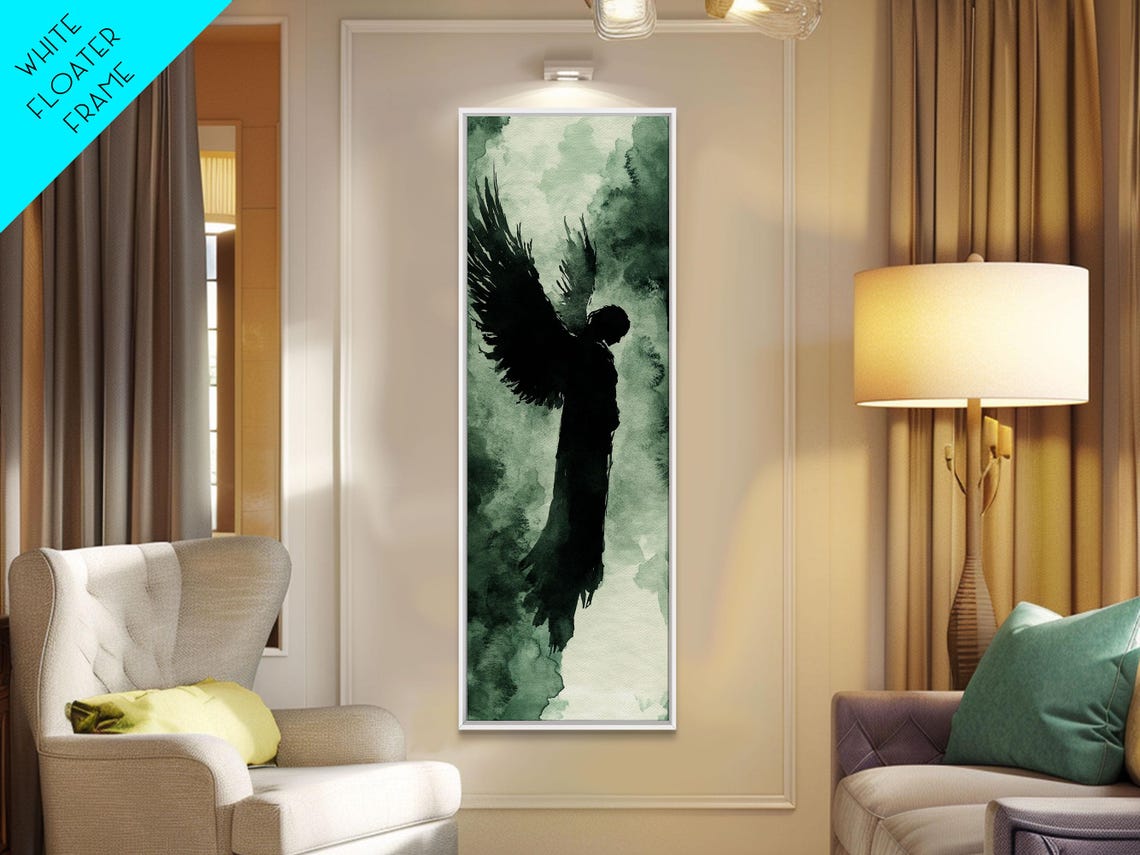 Dark Angel Silhouette Ascending Wings Moody Watercolor Poster - Image 2