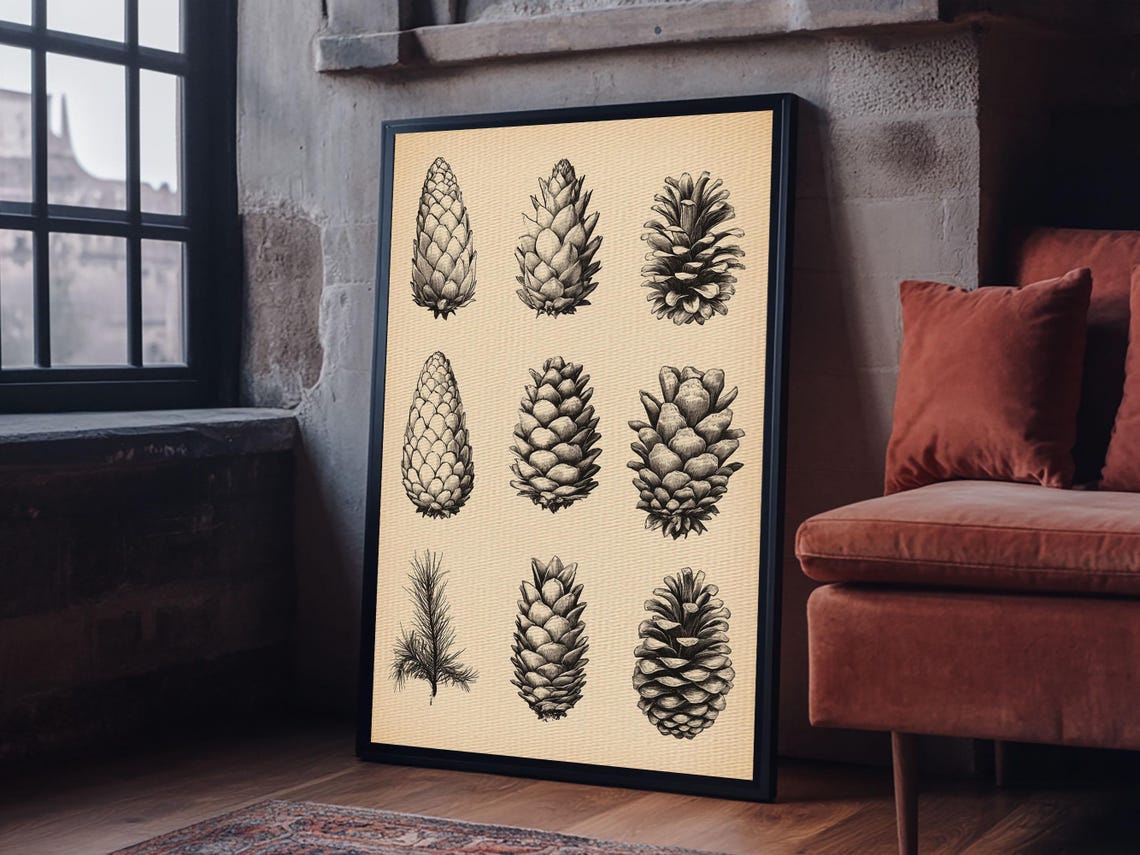 Nine Pinecones Botanical Ink Study Vintage Nature Illustration Poster - Image 3