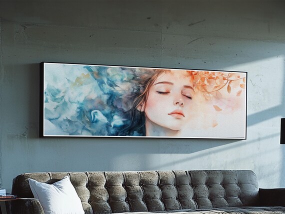 Moody Woman Portrait Framed Print Abstract Cherry Blossom Painting Fall Bedroom Art Minimalist Wall Decor Gift Idea For Her