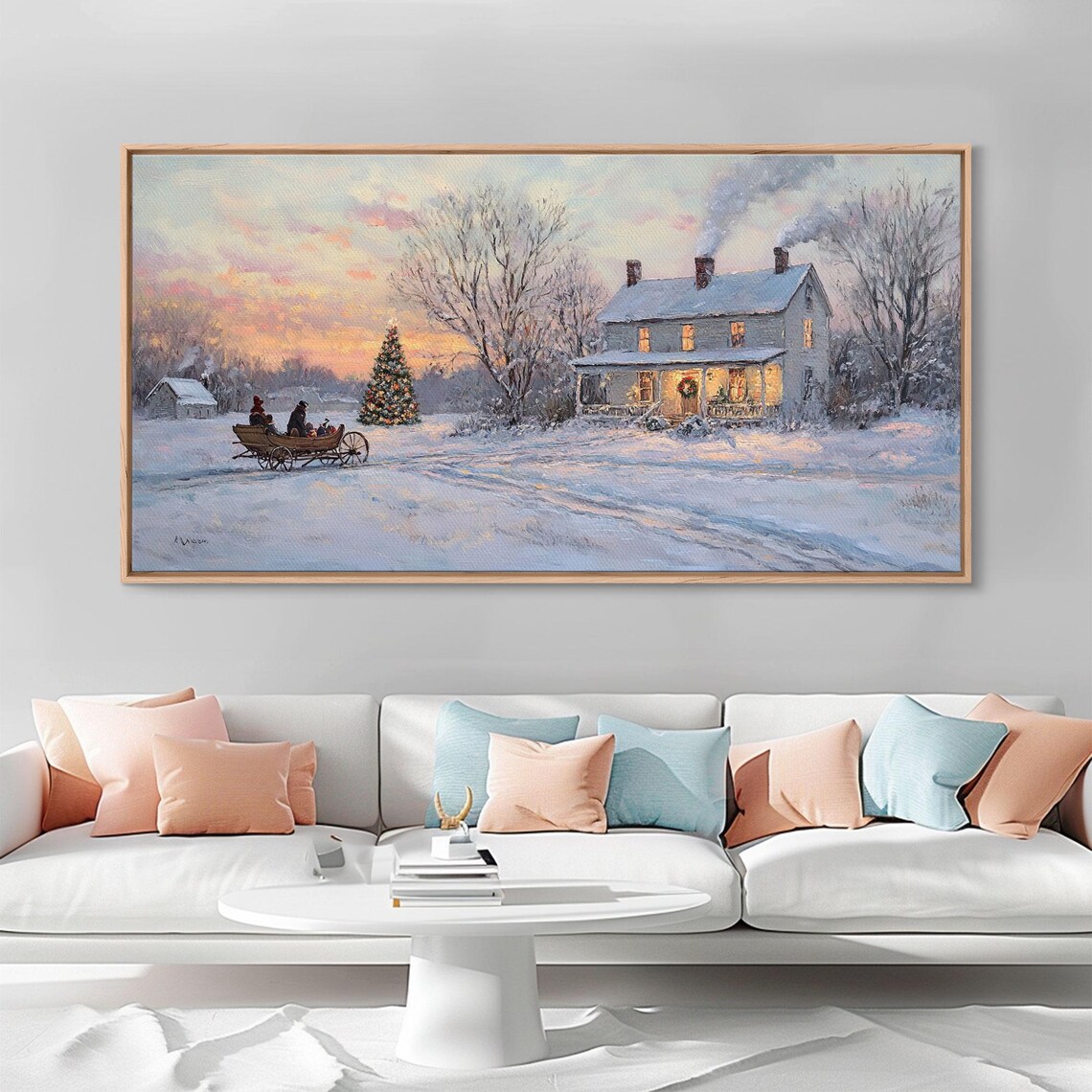 Horse Drawn Sleigh Ride, Vintage Christmas Art Print - Image 3