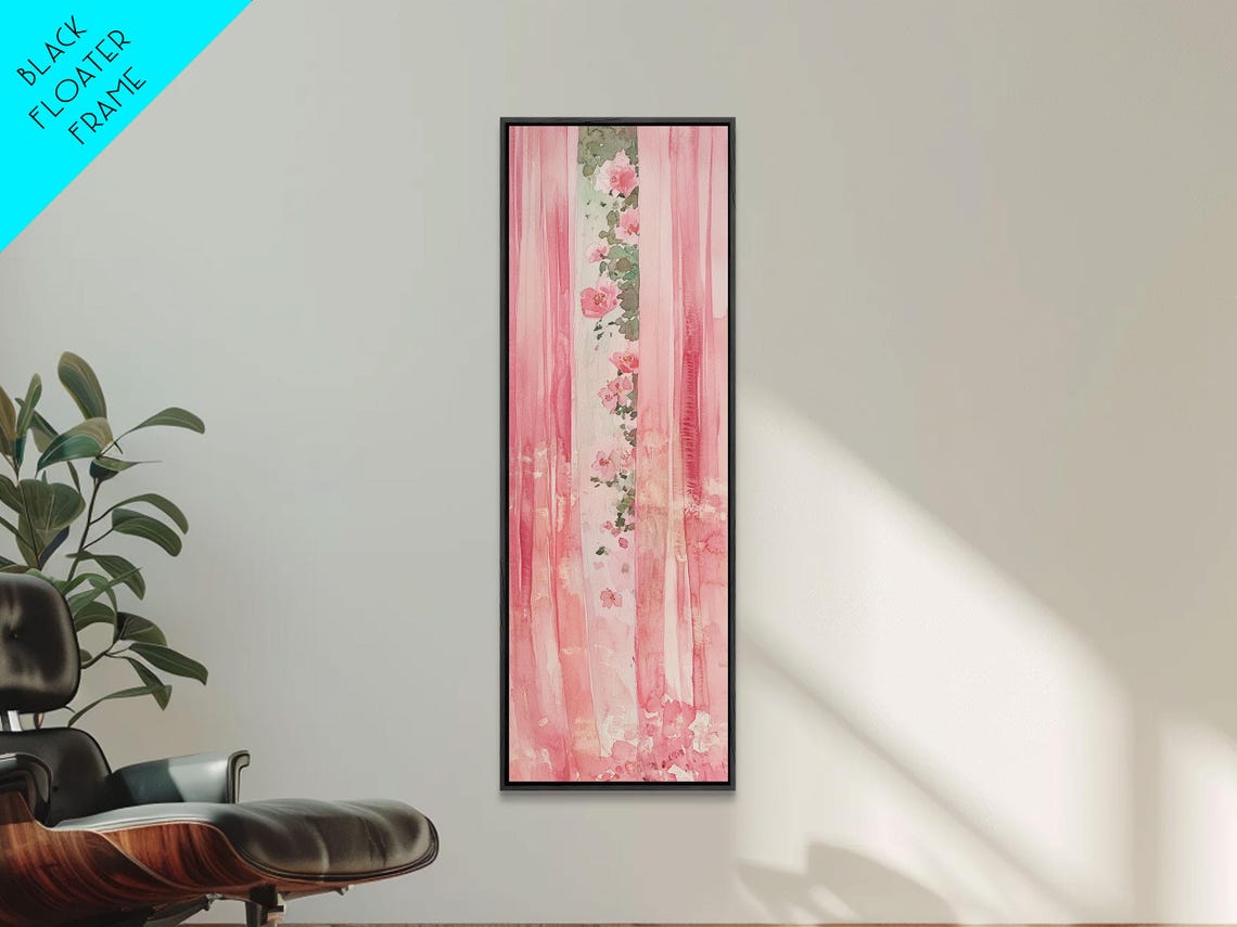 Pink Floral Curtains Watercolor Sheer Window Romantic Wall Art - Image 5