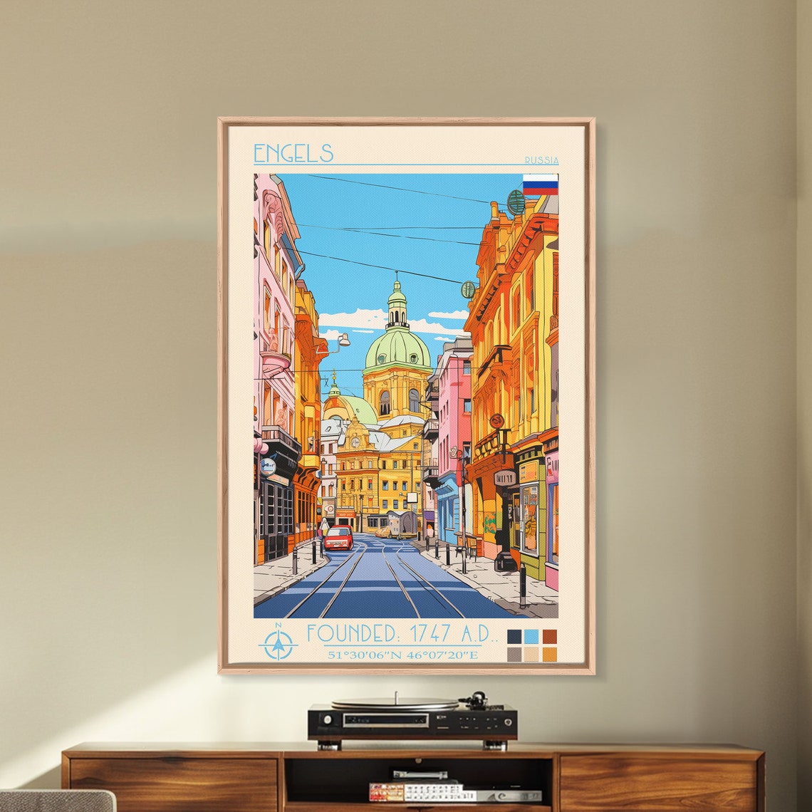 Engels Russia Sunny Street Domed Church Tram Tracks View Poster