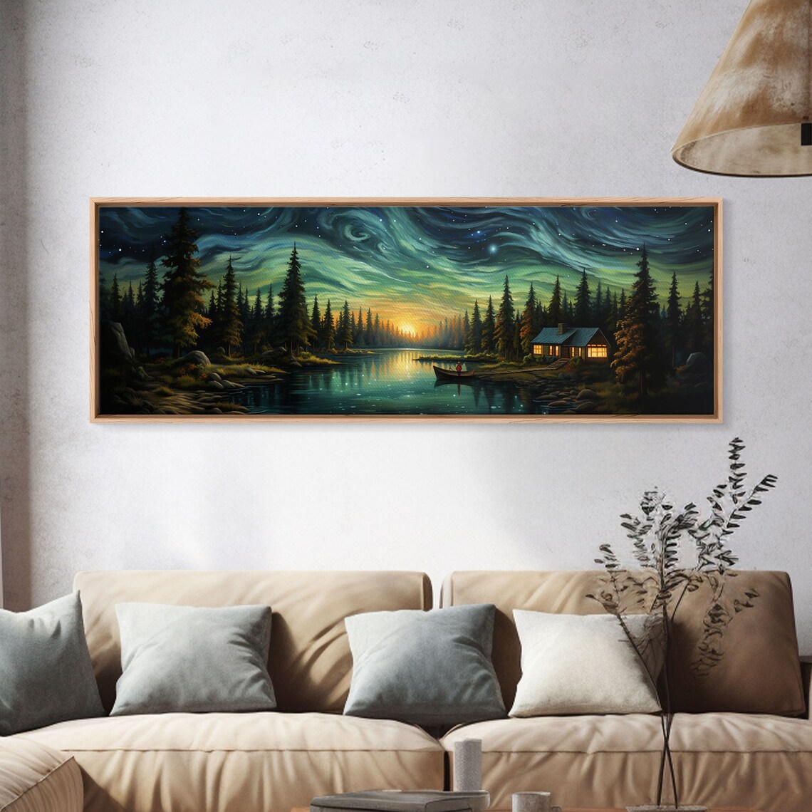 Van Gogh Inspired Starry Night Farmhouse Painting Lake Pine Forest Swirling Sky Poster - Image 4