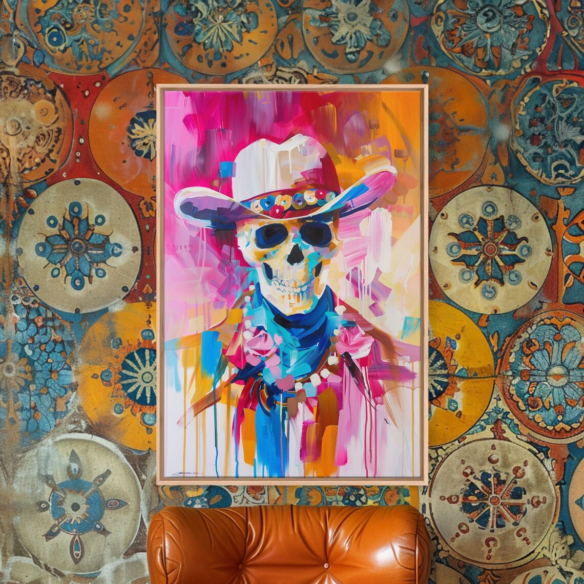 Vibrant Skeleton Cowboy Art Print, Western Decor - Image 2