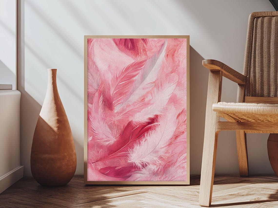Soft Pink Feathers Watercolor Delicate Botanical Boho Wall Art Print