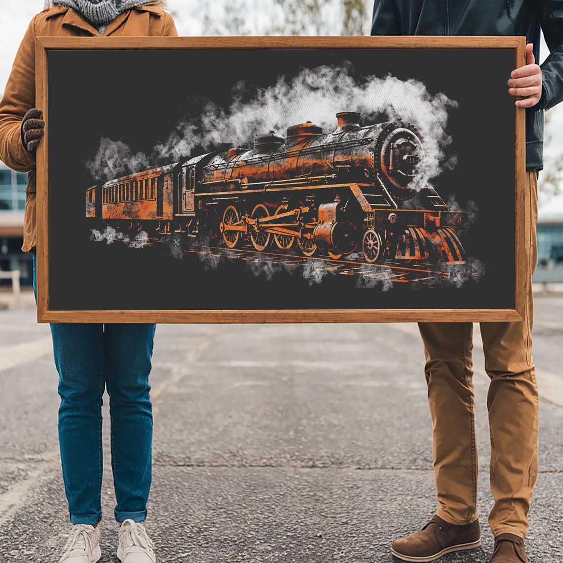 Locomotive Wall Decor Orange Steam Train Wall Art Retro Train Wall Art Panoramic Wall Decor Print Wall Art Framed Art - Image 3
