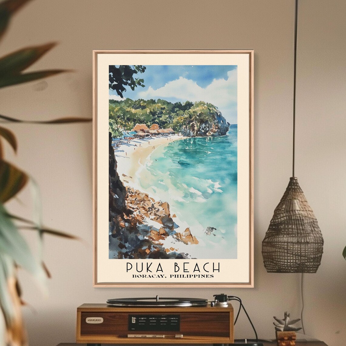 Puka Beach Boracay Philippines White Sand Cove Watercolor Travel Poster - Image 2