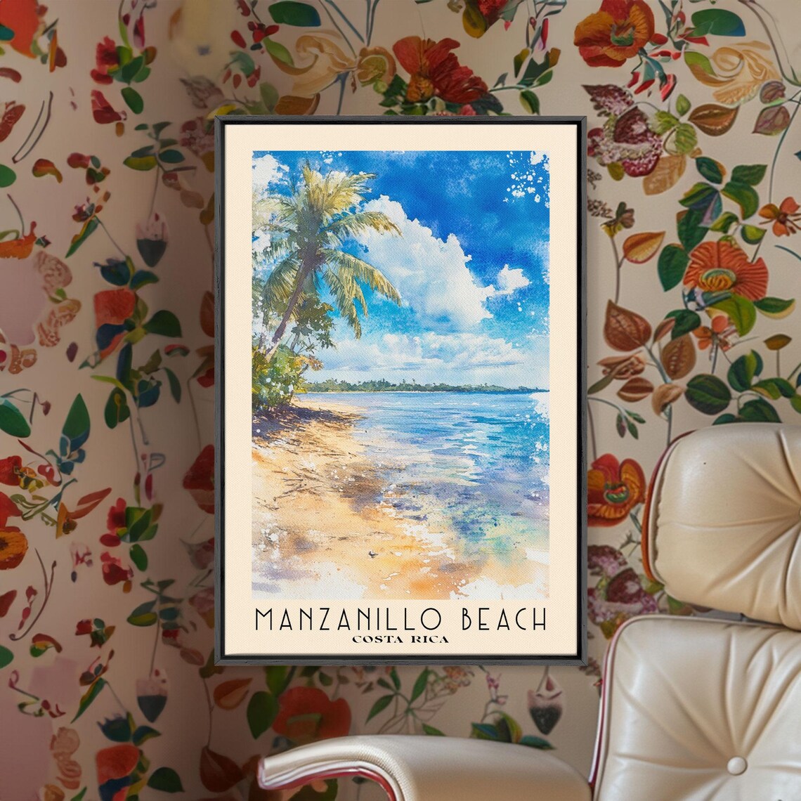 Manzanillo Beach Costa Rica Leaning Palm Golden Sand Blue Sea Poster - Image 2