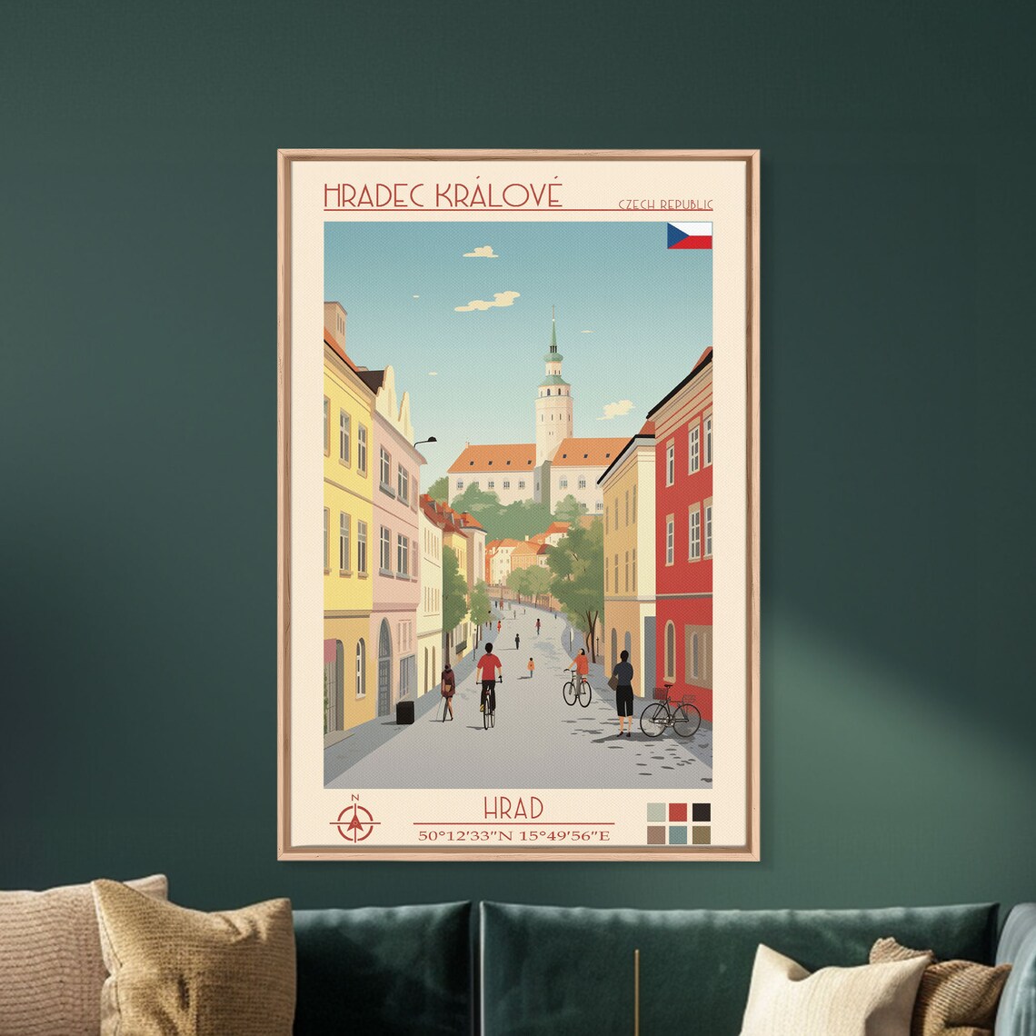 Hradec Kralove Czech Republic Cyclists Old Town Tower View Poster - Image 2