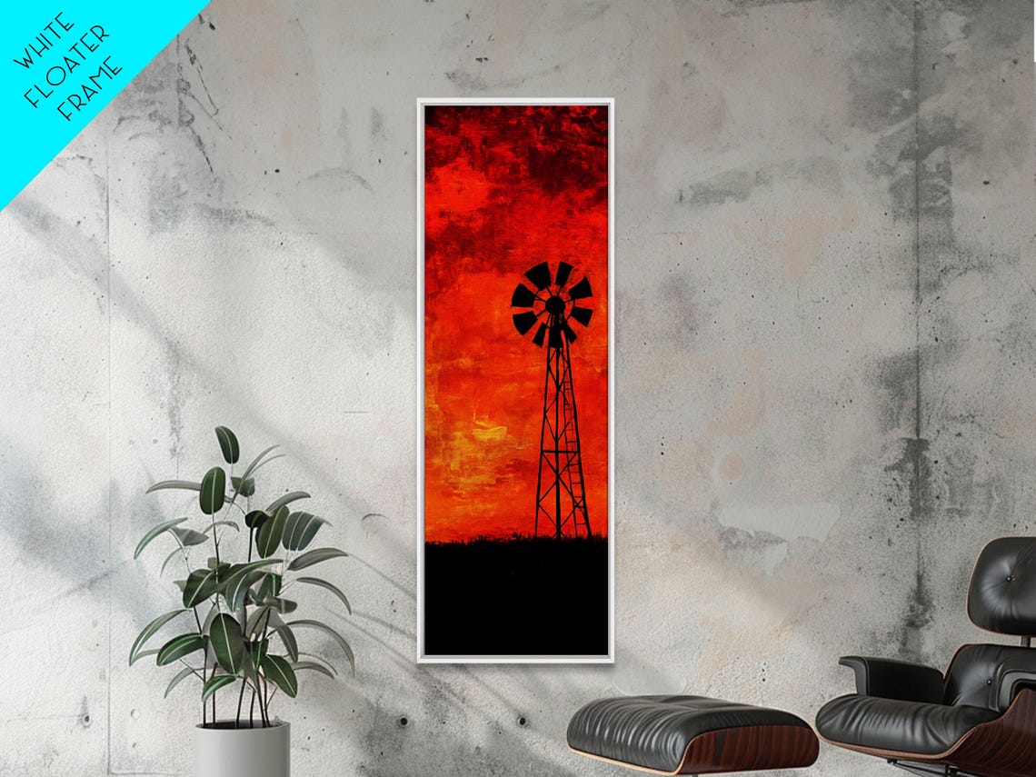Moody Red Sky Windmill Silhouette Farmhouse Wall Decor Poster - Image 4