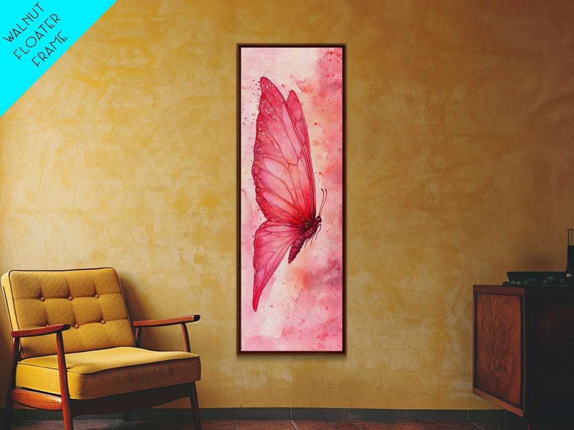 Pink Butterfly Side View Watercolor Delicate Wings Nature Wall Art