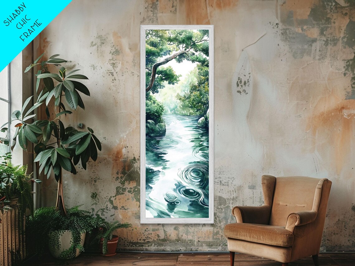 Serene Forest Stream Green Trees Clear Water Reflections Nature Art Poster - Image 5