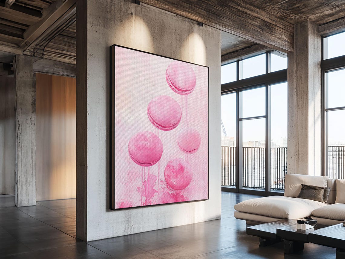 Pink Macarons Floating Playful Watercolor French Dessert Wall Art - Image 5