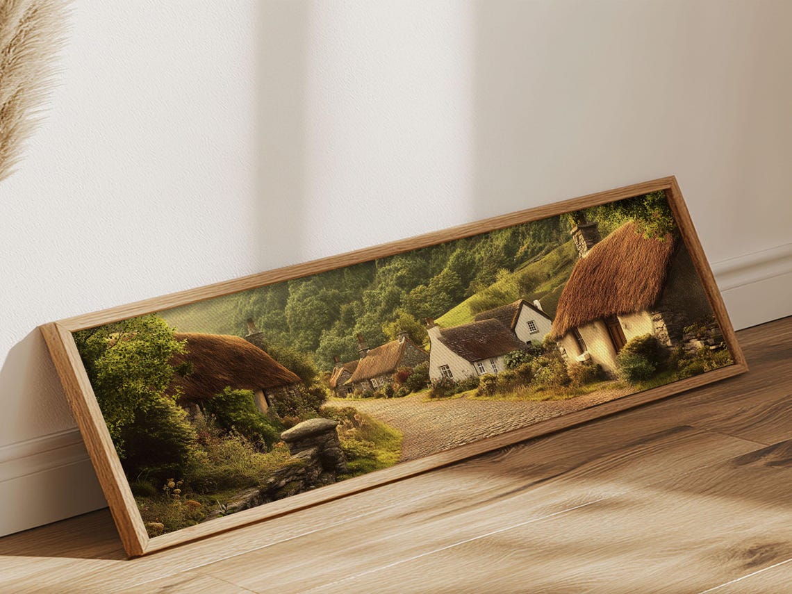 Irish Thatched Cottage Village Cobblestone Lane Panoramic Wall Poster - Image 2