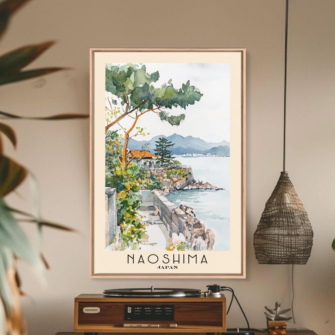 Naoshima Japan Cliff Path Pine Sea View Watercolor Travel Poster - Image 2