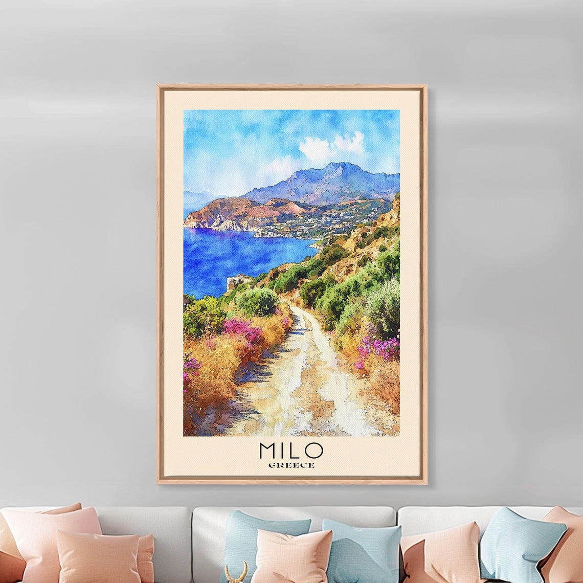 Milo Greece Flower Path Overlooking Blue Bay Mountain View Poster - Image 3