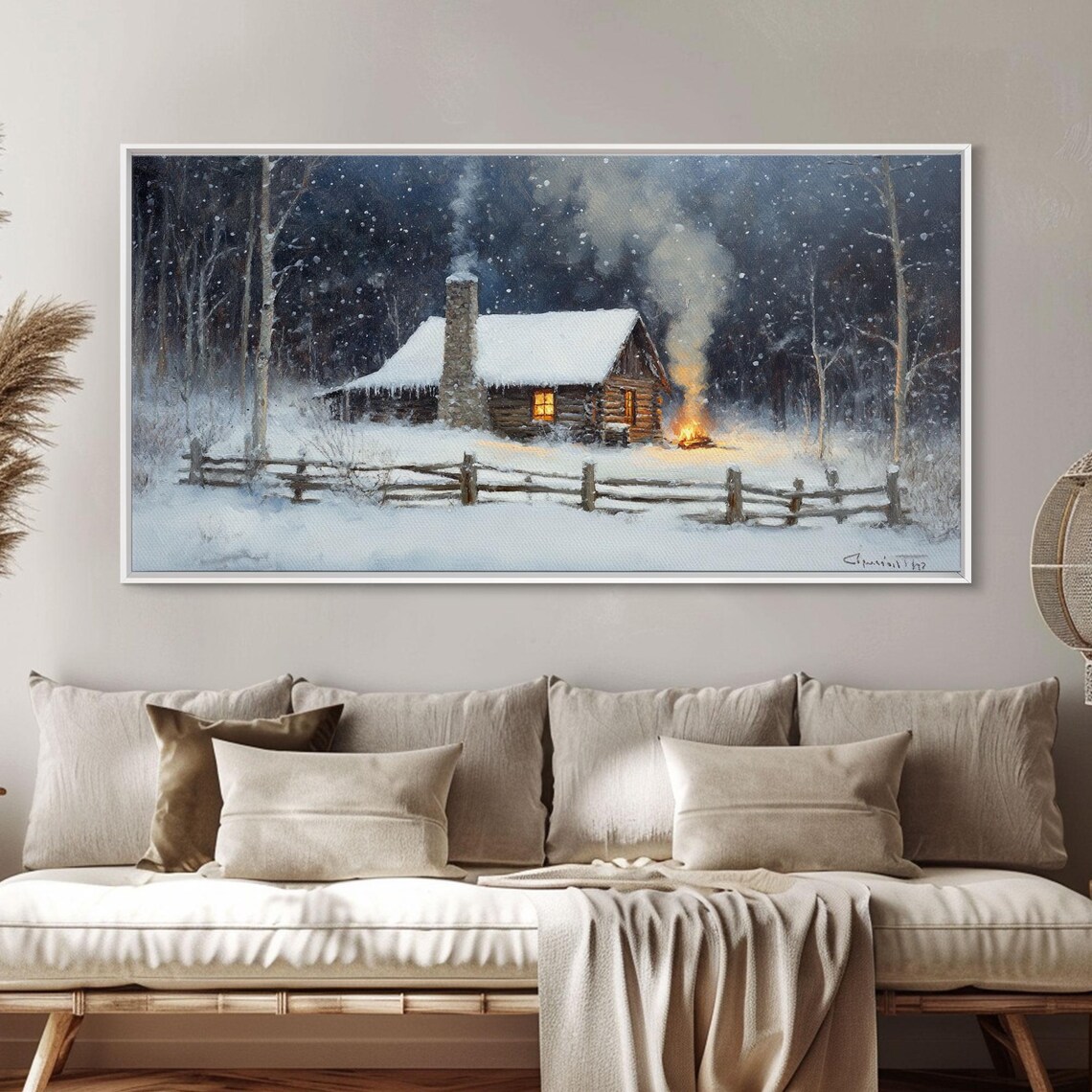 Rustic Cabin In Snow, Vintage Christmas Art Print - Image 3
