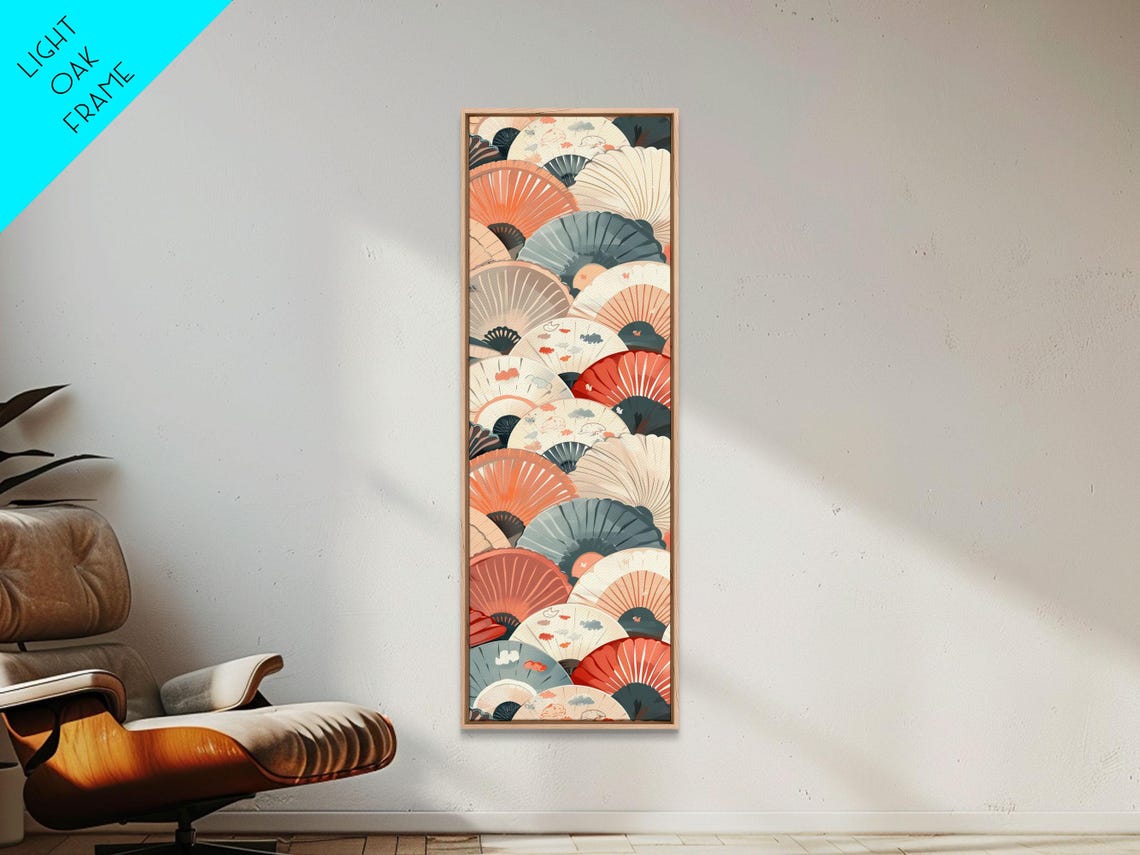 Overlapping Japanese Folding Fans Red Cream Teal Tall Art Poster - Image 4