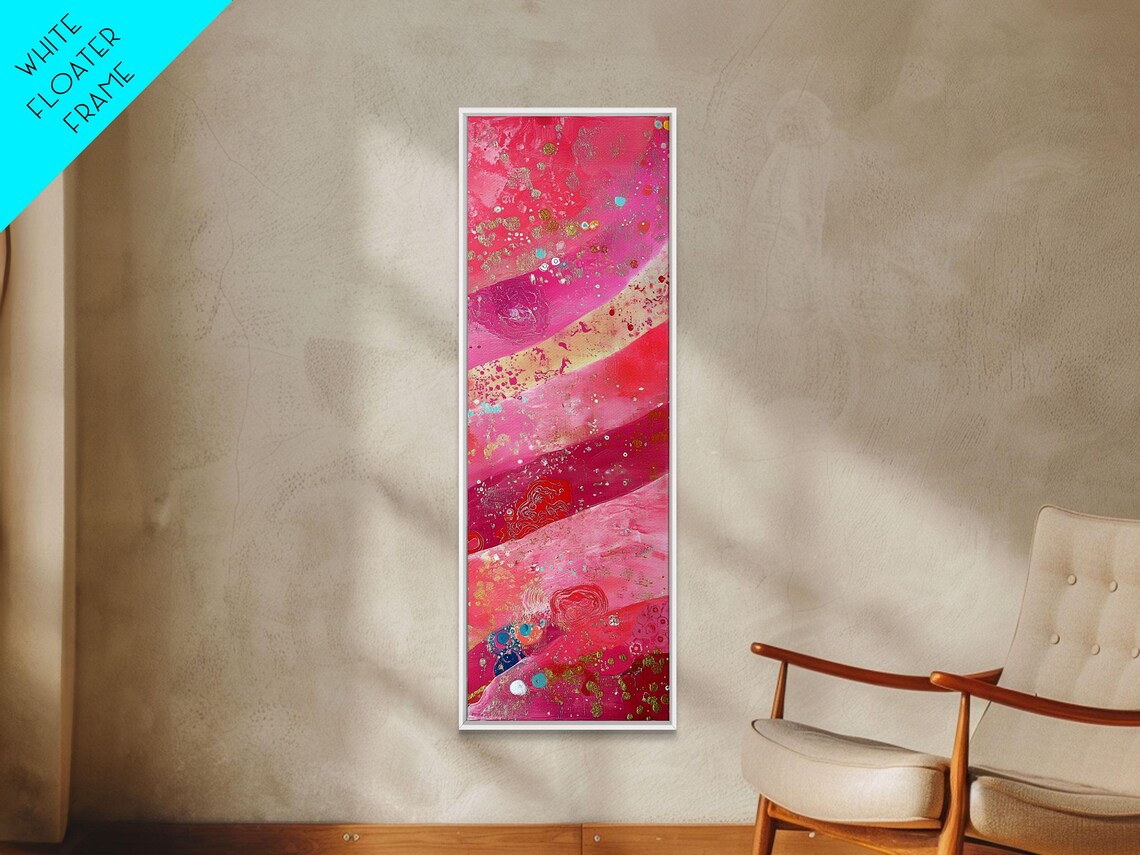 Vibrant Pink Abstract Watercolor With Gold Metallic Accents Wall Art - Image 4