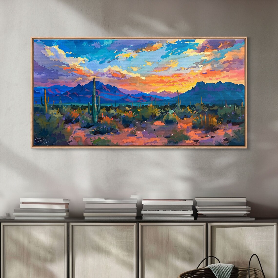 Monument Valley Sunset With Tall Cacti Framed Print For Living Room Art Perfect For Boho And Southwestern Decor - Image 5