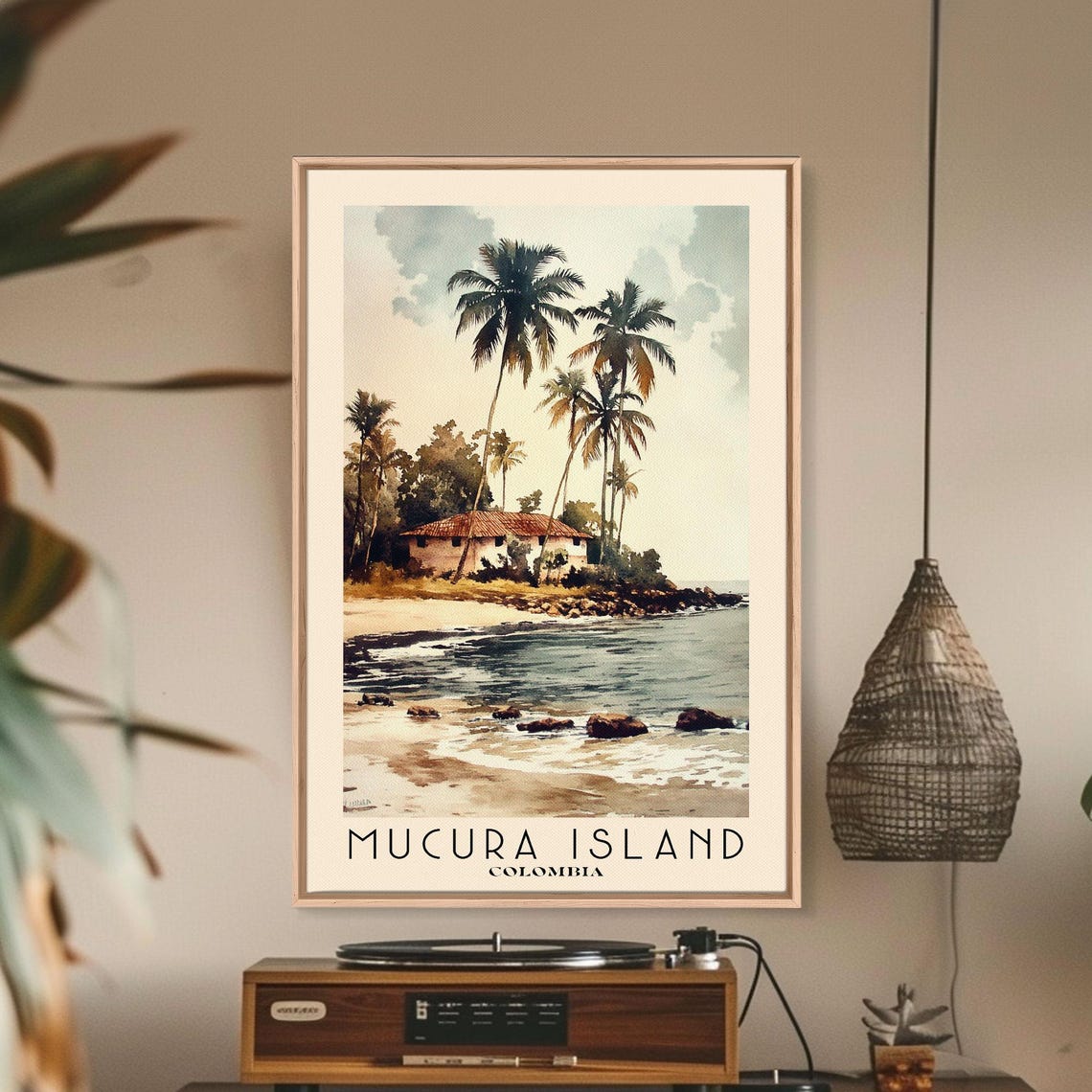 Mucura Island Colombia Palm Beach Hut Rocky Shore Watercolor Poster - Image 2