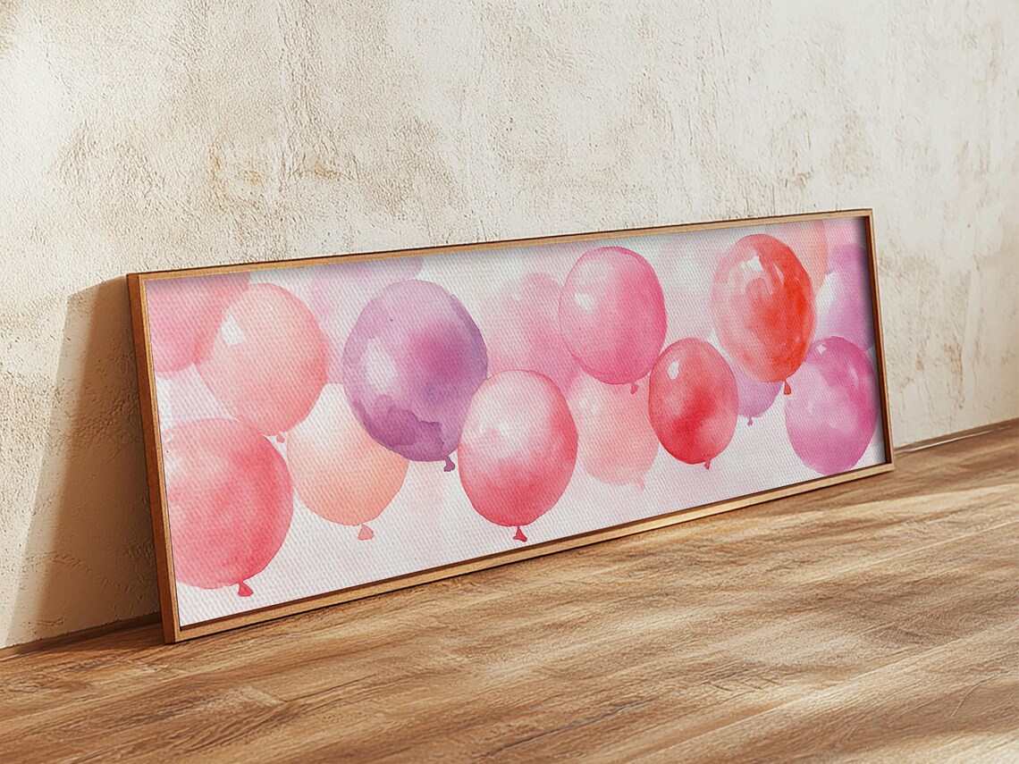 Pink Watercolor Balloons Whimsical Party Kids Room Nursery Wall Art - Image 4