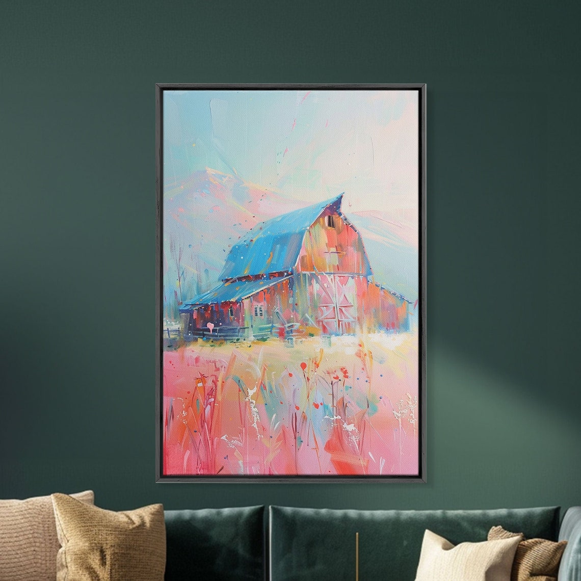 Pastel Barn In Blooming Field Colorful Farmhouse Countryside Poster - Image 5