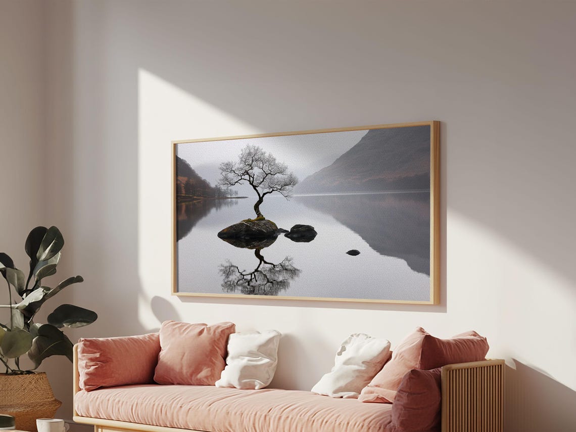 Lone Tree Rock Island Mirror Lake Misty Mountain Reflection Poster - Image 6