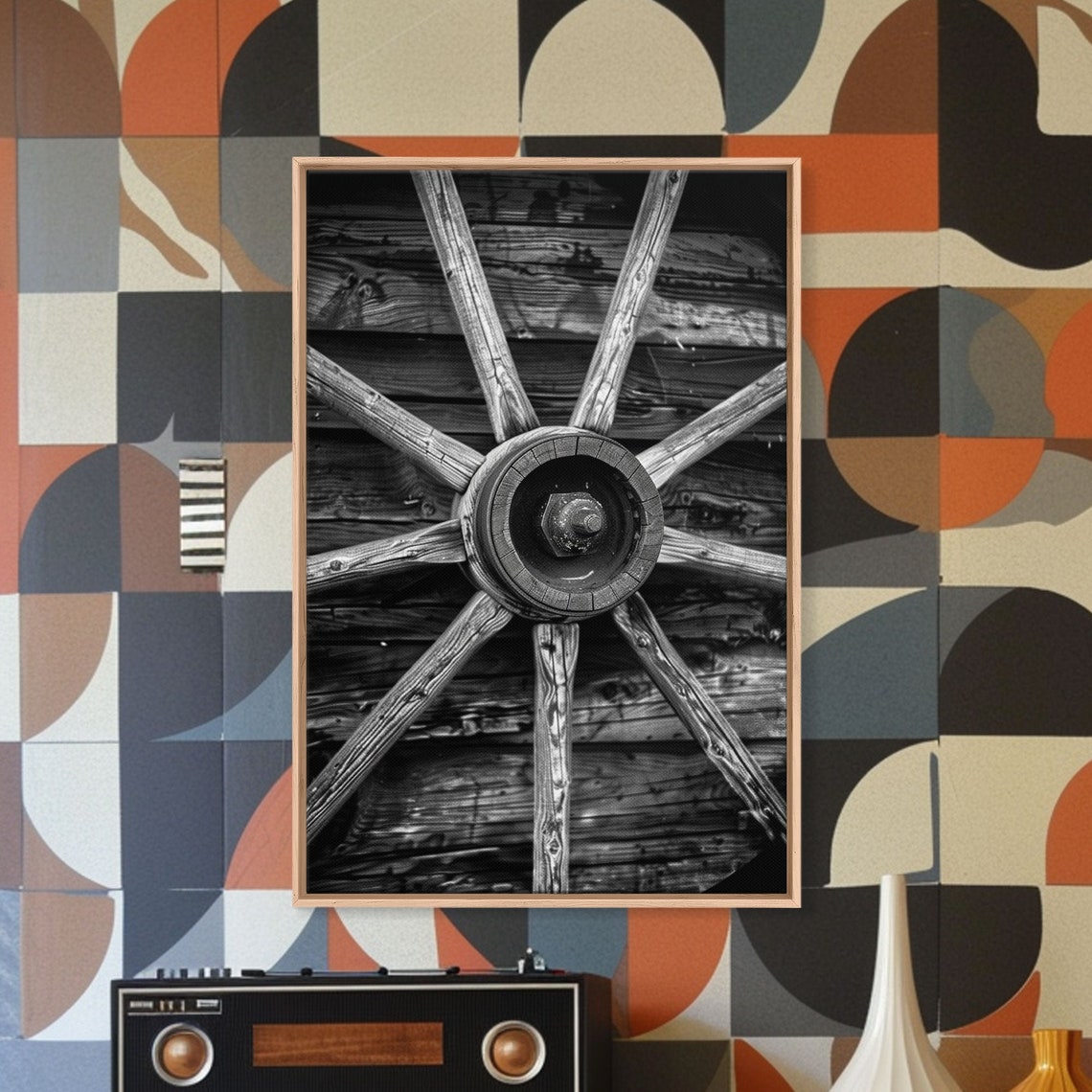 Wooden Wagon Wheel In Black And White Rustic Western Detail Poster - Image 3