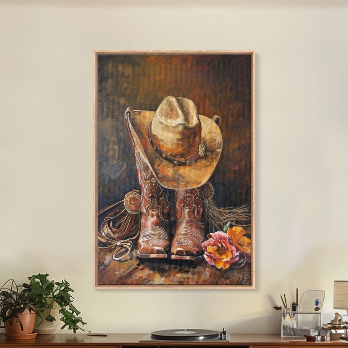 Cowboy Boots and Hat With Flowers Rustic Art Print - Image 3