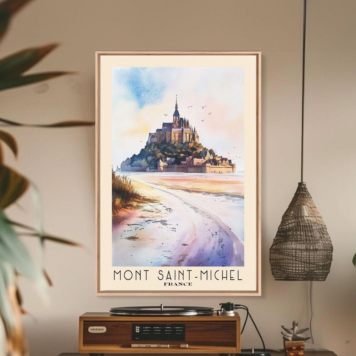 Mont Saint Michel France Tidal Abbey Sunset Watercolor Travel Poster - Image 2