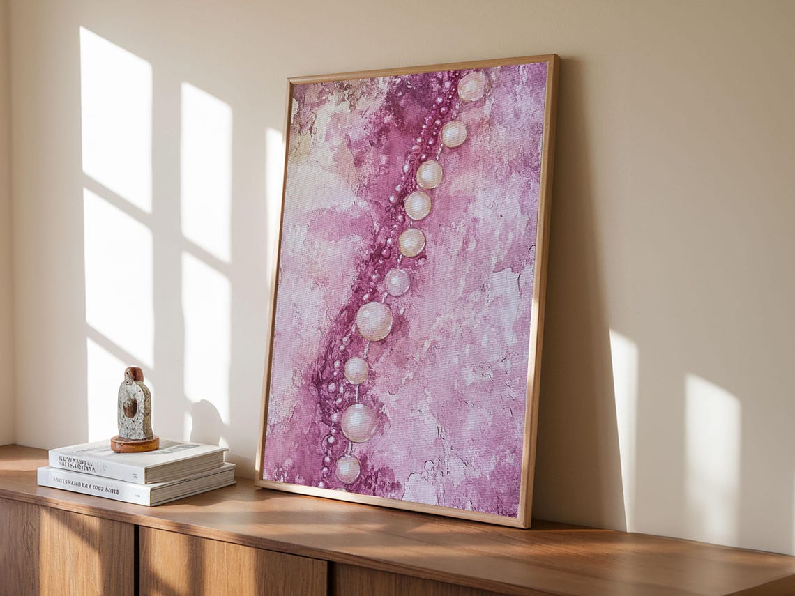 Pink Pearls Abstract Beads Vertical Painting Feminine Wall Art Poster - Image 6