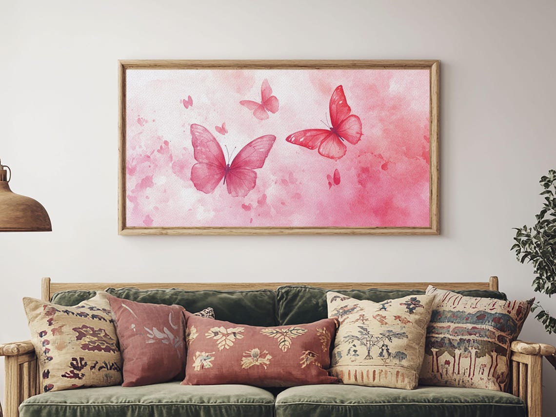 Pink Butterflies Watercolor Painting Romantic Blush Background Poster - Image 3