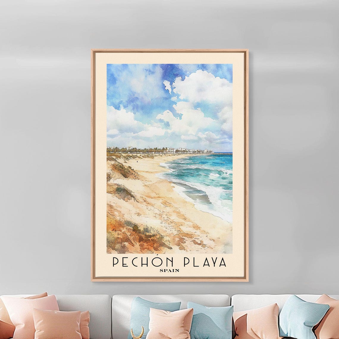 Pechon Playa Spain Wide Dune Beach Blue Surf White Cloud Poster - Image 3