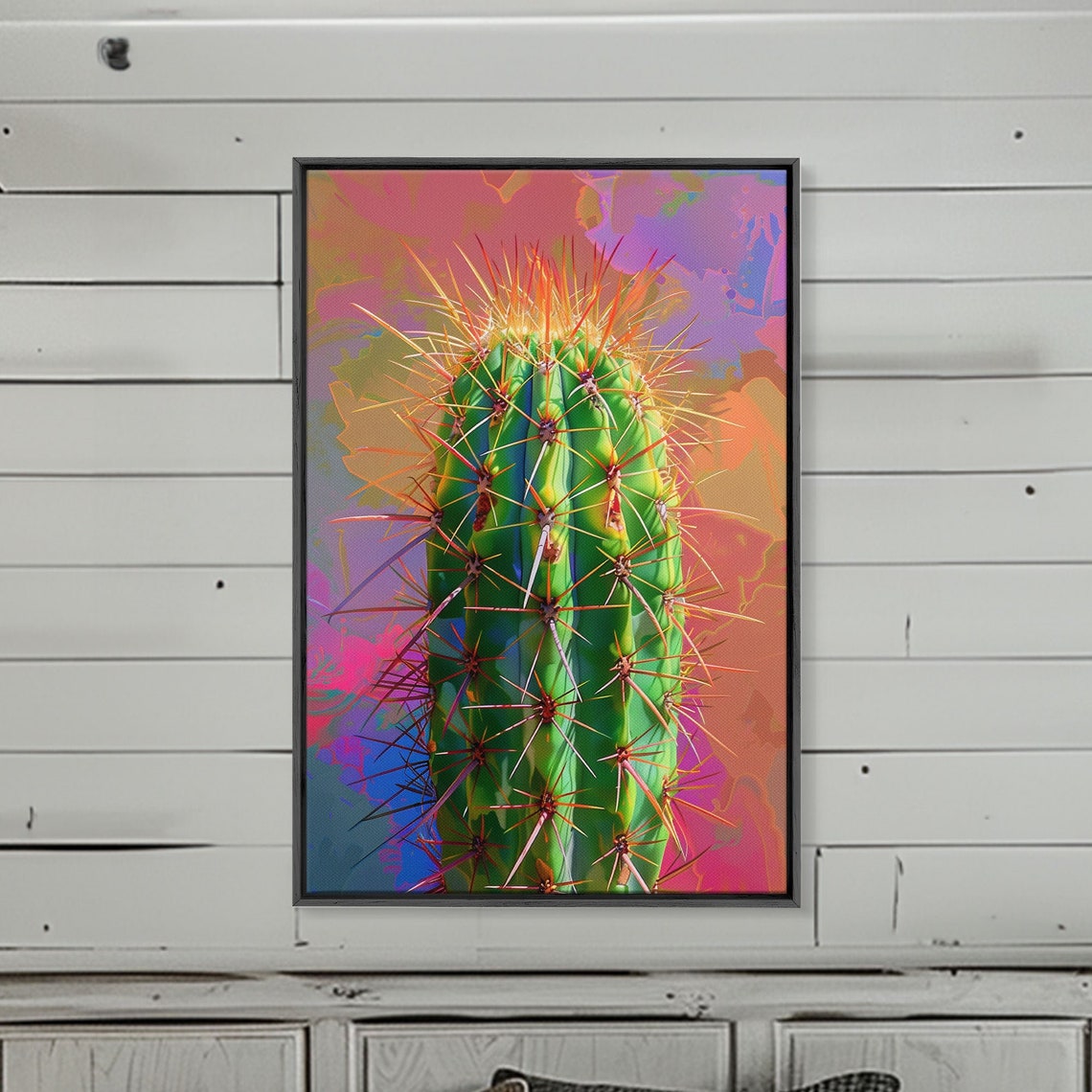 Green Cactus With Orange Spines Vibrant Desert Pop Art Poster - Image 5