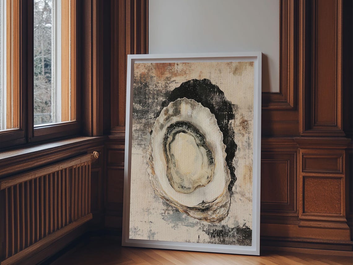 Oyster Shell Watercolor Coastal Minimalist Neutral Kitchen Wall Poster - Image 3